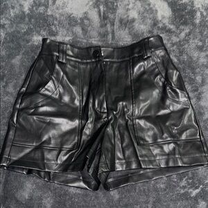 High Waist Black Glossy Leather Shorts